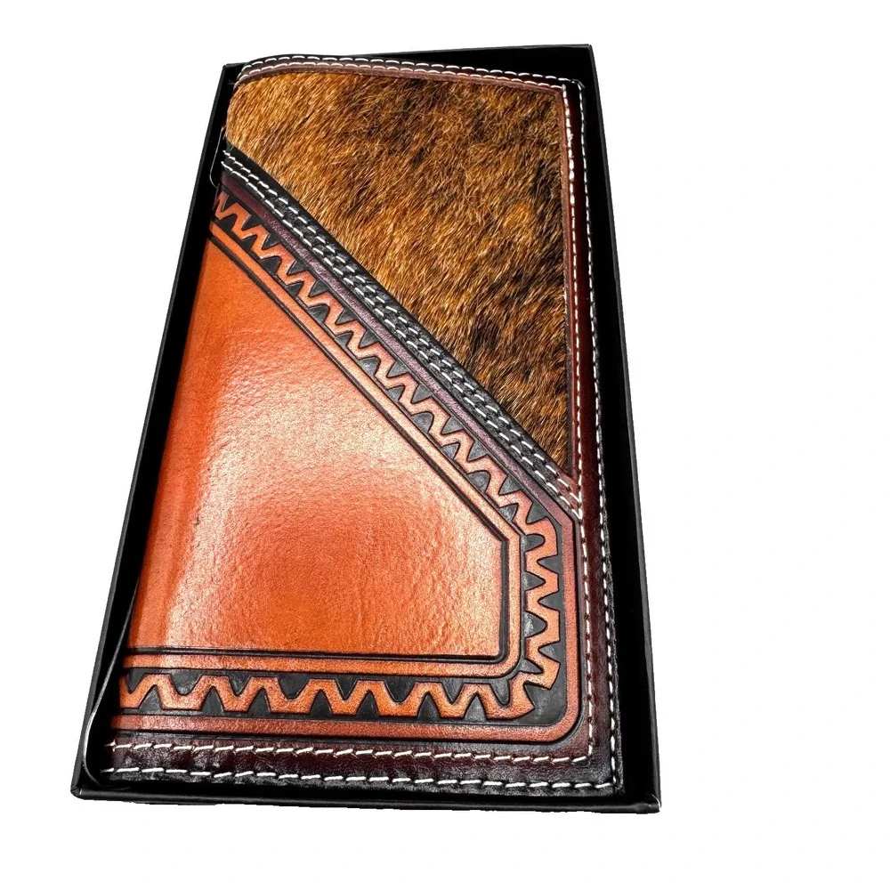 Cody James Men's Hairon Embossed Leather Rodeo Wallet Brown Cowboy‎ Western NEW